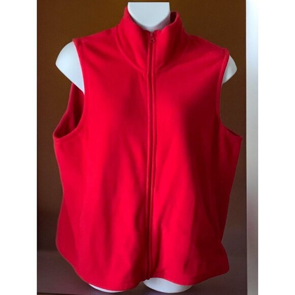 Lands End Womens Solid Red Fleece Vest Full Zip Pockets Mock Sleeveless Vest 2X - Picture 8 of 9